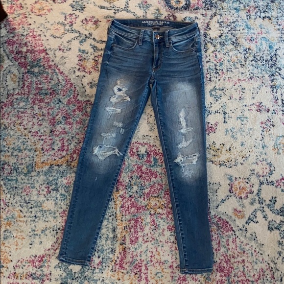 Distressed American Eagle Jeans w/ covered holes - Picture 1 of 5